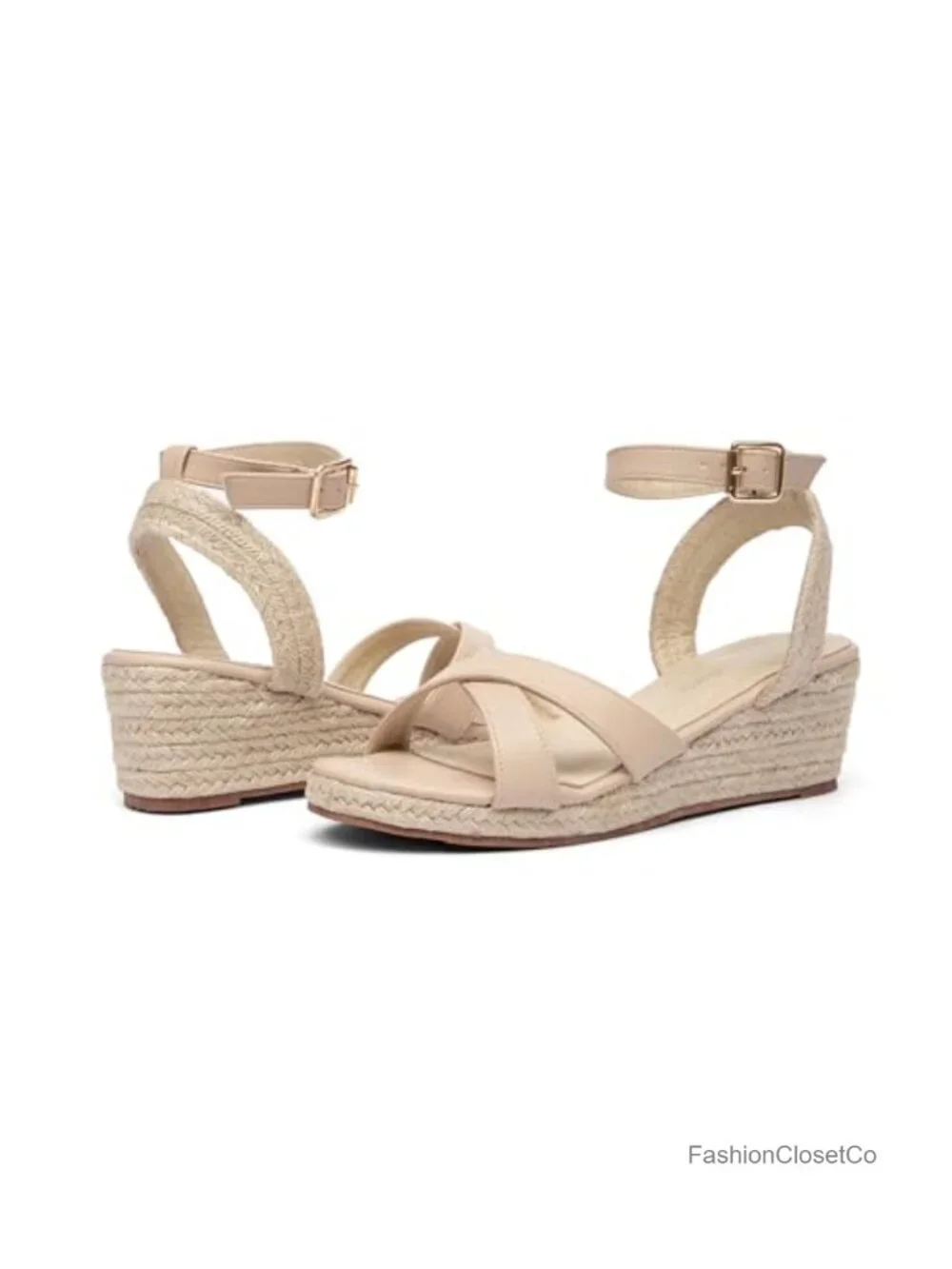 Wedge Sandals Crisscross Elastic Straps Platform Peep Toe Buckle